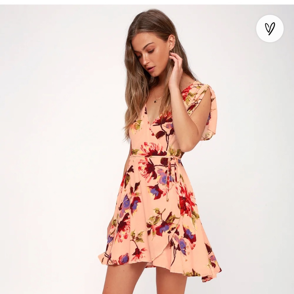 Blush Pink Floral Print Wrap Dress
